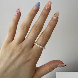 Wedding Rings Minimalist Mti Bead Freshwater Pearl Geometric Women Finger Jewellery Fashion Adjustable Elastic Ring One Size Drop Deliv Dhzhc