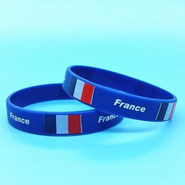 Bracelets 100pcs Print France Flag Silicone Bracelet Sport Wristband Men Hologram Country Rubber Band Wrist Strap Bangle Accessories