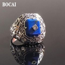 Rings Real Pure S925 Silver Jewellery "The Vampire Diaries" Personality Punk Natural Lapis Lazuli Ring for Men and Women