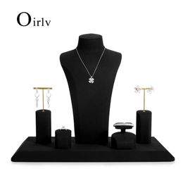 Boxes Oirlv Black Microfiber Jewellery Window Display Set Props with Metal Jewellery Display Rack for Necklace Earrings Bangle Ring