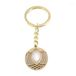 Keychains 2 Colours Hollow Round Flower Stainless Steel Keychain Big Geometric Pendant Prom Birthday Gifts