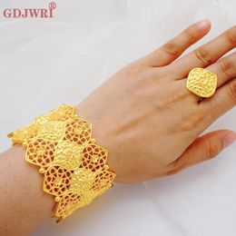 Bangle Dubai 2022 New Luxury Female Gold Color Bangles Ring For Women Nigerian Wedding Jewelry Gifts African Bijoux Bracelet Jewellery