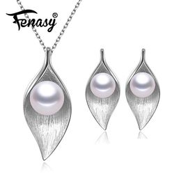 Sets FENASY 925 Sterling Silver Pendant Necklace Natural Pearl Jewelry Sets For Women Classic Stud Earrings Fashion Party Rings