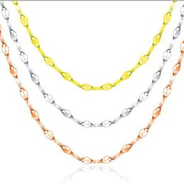 Chains Solid Pure 18K Necklace 1.3mmW Women Luck Lip Chain 0.8-1.1g Yellow / White Rose Multi-tone Gold