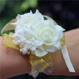 Quality Flowers Wedding Decorations Bridal Hand Flower Bridesmaids sisters wrist Corsage Foam Rose Simulation Fake Flowers