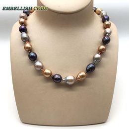 Necklaces 12mm*16mm Mixed Color Tissue Nucleated Flame Ball Pear Shape Baroque Pearl Necklace Groove Ring Freshwater 100% Pearls