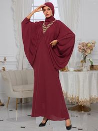 Casual Dresses Women's Chiffon Scalded Winter Autumn Dress Elegant Bat Sleeve Long Without Headband Vestido Feminino Robe Women