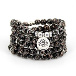 Bracelets New Bracelet female black crystal luminous beads 108 suitcase mala yoga lotus flower Jewellery dropshipping