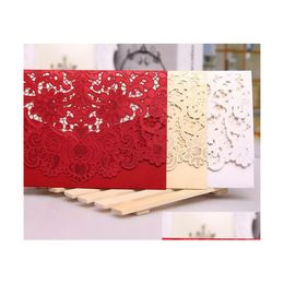 Greeting Cards Champagne Floral Laser Cut Wedding Invitations Table Card Seat Place For Favours And Gifts 100Pcs Dhs Drop Delivery Ho Dhfpo