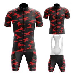 Racing Sets Red Camouflage Cycling Jersey Set 2023 Summer Mens Short Sleeve Bicycle Uniform Breathable MTB Bike SportsWear Ropa Ciclismo