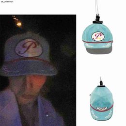 Ball Caps Snapbacks KPOP G-Dragon P Letter Embroidery Peaked Cap Lake Blue Corduroy Baseball Cap GD PEACEMINUSONE Fashion Personality Couple Gifts J230520