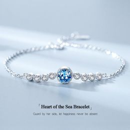 Bangle s925 Sterling Silver Bracelet Female Korean Pop Jewellery Simple Ocean Heart Crystal Commemorative Birthday Gift Free Shipping