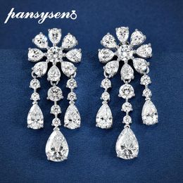 Knot PANSYSEN Solid Silver 925 Jewelry 3.3CT Pear Long Tassel High Carbon Diamond Dangle Drop Earrings Wedding Engagement Women Gift