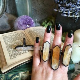 Rings RM39968 Large Citrine Crystal Wand Ring Yellow Citrine Gypsy Crystal Statement Ring Copper Electroformed Ring Boho