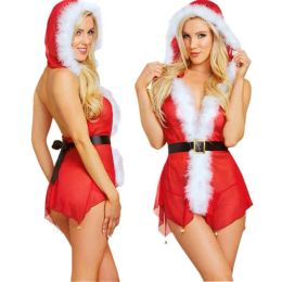 Bras Sets Women Sexy Red Christmas Chemise Lingerie Santa Costumes Cosplay Role Play Intimate Bodysuit X-mas Temptation Set2262
