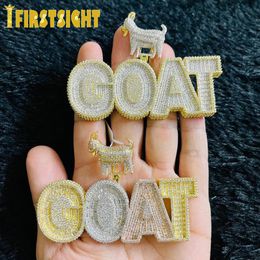 Necklaces New Iced Out Bling CZ Letter Goat Pendant Necklace Cubic Zirconia Animals Lucky Badge Letters Charm Men Women Hip Hop Jewelry