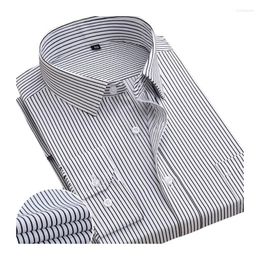 Men's Dress Shirts Men's Business Striped Shirt Korean Style Slim Fit Suit Interview Long-Sleeved In Pure White Plus Size 6XL