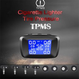 Car TPMS Tyre Pressure Tire Pressure Monitoring System Cigarette Lighter LCD Monitor Kit with 4 Internal External Sensor