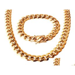 Tennis Graduated 8/10/12/14Mm Titanium Stainless Steel Encryption Miami Cuban Link Chains Gold Sier Rose Buckle Mens Necklaces Drop Dhp4F