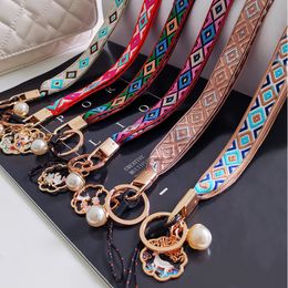 Vintage Mobile Phone Straps Anti-lost Boho Plaid Fabric Lanyard Neck Cord Hanging for Mobile Phone Case ID Card Accessories Gift