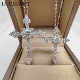 Pendant Necklaces Luomansi 0 5 1CT D Colour Cross Necklace Passed the Diamond Test S925 Silver Fine Jewellery Party Birthday Gift 230519