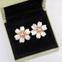 Stud New Hot Brand Pure Sterling Earrings 5 Leaf Clover Cherry Flower Design Mother Of Pearls Rose Gold Luxury
