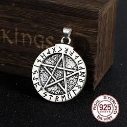 Necklaces 925 sterling silver Norse Rune pendant and Magic pentagram with leather necklace or keel chain as gift