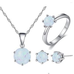 Earrings Necklace Set Xmas Classic Opal Ring Pendant For Women Round Ball Shape Jewellery Accessory Gift A87 Drop Delivery Se Dhgarden Dh1Ig