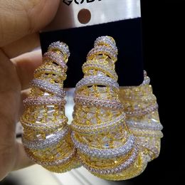 Huggie GODKI Fashion 3 Tone Cubic Zircon BIG HOOP Earrings Trendy Charms DUBAI Round Hoop Statement Earring for Women Wedding Jewellery