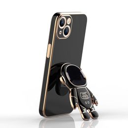 Astronot cep telefonu kılıfları 6d kaplama Gizli Stand Tasarımcıları İPhone 14 için Kapaklar Plus 13 12 Pro Max Lüks Kabuk Koruyucu Kılıf Katlama Ekran Tutucu Kapağı