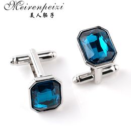 Cufflinks Clasp Jewelry Skirt High Grade Blue Gem Crystal with Rhinestone Men Jewelry Gifts Frence Shirts Weeding Cuff Links