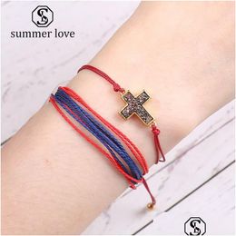 Chain Sale With Card Natural Resin Stone Cross Druzy Bracelet Colorf String Rope Braid Adjustable Bracelets For Men Women Wish Jewel Dhu50