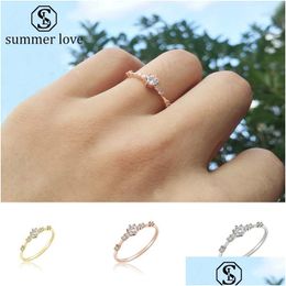 Band Rings High Quality Crystal Zircon For Women Korea Style Six Prong Setting Sier Gold Rose Colour Fashion Jewellery Drop Del Dh5Mo