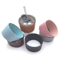 Leather Straw Bamboo Cup Sleeve Milk Coffee Cup Set Bamboo Glass Insulated Cup Set Portable Water Cup 1224310