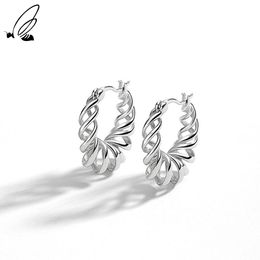 Huggie S'STEEL 925 Sterling Silver Exaggerated Spiral Hollow Twist Hoop Earrings For Women's Luxury Hypoallergenic Earing Jewellery