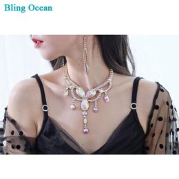 Necklaces Sparkling Crystal Rhinestone Belly Dance Performances Jewellery Sparkly Hollow Carving Flowers Pendant Earring For Women stage