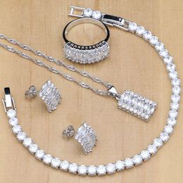 Sets Natural Silver 925 Bridal Jewellery Sets White Zircon Crystal For Women Earrings Pendant Rings Bracelet Necklace Kits