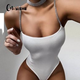 Womens Jumpsuits Rompers CNYISHE Summer Women Fashion Diamond Shiny Straps Bodysuits Female Streetwear Basic Solid 230520