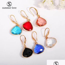 Dangle Chandelier Glass Crystal Teardrop Pendant Earring For Women Unique Design Geometric Plating Copper Hook Fashion Jewellery Gif Dhikk