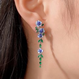 Dangle Chandelier Huitan Vintage Enamel Flower Dangle Earrings Women Temperament Blue Trumpet Flower Long Earrings Wedding Party Aesthetic Jewelry 230519