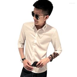 Men's Casual Shirts Shirt Men's Quarter Korean Slim Sleeved Short Tops For Men Clothing Camisas Y Blusa