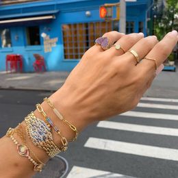 Bangle 15+4cm Square Link Chain Iced Out Bling Micro Paved Cz Zirconia Women Charm Modern Hiphop Charm Bangles Bracelets Jewelry 2022