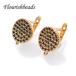 Polish Nickle Free Black CZ Beads Paved Gold Plating Round Coin Shape Earring Hooks for High Quality Jewellery Making Supplier
