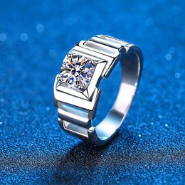 Rings 1 Carat Moissanite Ring For Men 14K White Gold Plated Sterling Silver Rings Round Diamond Engagement Wedding Ring Include Box