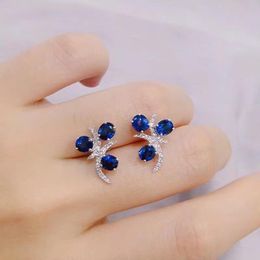 Earrings Fine Jewellery Natural Sapphire 925 Sterling Silver Classic Girl Earrings New Ear Studs Support Test Hot Selling