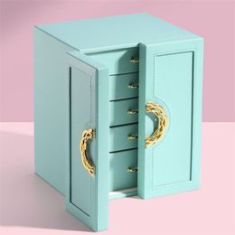 Boxes Jewellery Organiser Box Display 5 Layer Large Capacity Double Door PU Leather Drawer Storage Box Cases for Earrings Necklace