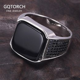 Rings Guaranteed 925 Sterling Silver Rings Antique Turkish Ring Jewellery For Men With Square Black Natural Stones Simple Design