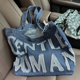 Evening Bags letter Casual Tote Shoulder Canvas Jeans Messenger Soft Student Large Capacity Open Shopping Handbags For Women 230519