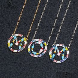 Pendant Necklaces Mticolor Gold Az Initial Necklace Trendy Women Rainbow Crystal Initials Letter Alphabet Name Personalized Jewelry Dhpid