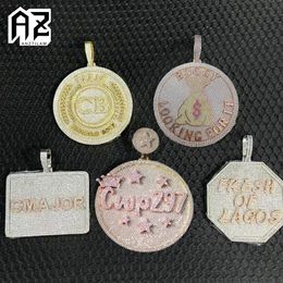 Necklaces AZ Support Customized Pendant Necklaces Men Iced Out Zircon Round Square Custom Name Necklace DIY Hip Hop Jewelry